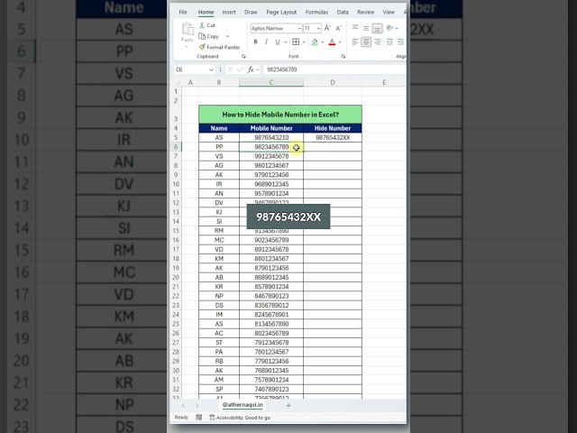 Hide Mobile Number Digits in Excel Using REPLACE Function 🔒📱 #Shorts