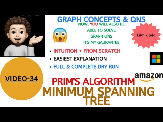 Prim's Algorithm | Minimum Spanning Tree | Full Dry Run | INTUITION | Graph Concepts & Qns - 34