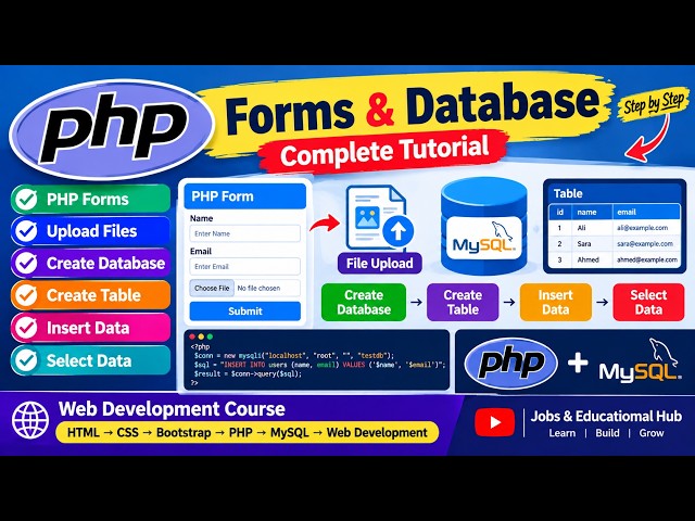 PHP Forms & MySQL Database | Upload Files, Create Database, Table, Insert & Select Data |PHP