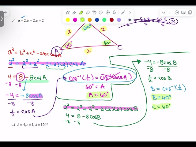 Law of Cosines: Example b & c (SSS and SAS examples)