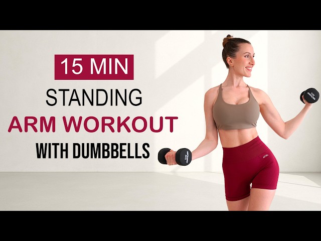 15 Min ALL STANDING ARM WORKOUT with Weights | Toned Biceps, Triceps + Shoulders | Quick + Effective