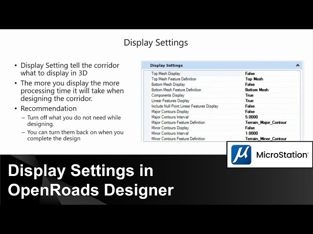 Corridor Performance Best Practices 02: Display Settings in OpenRoads Designer