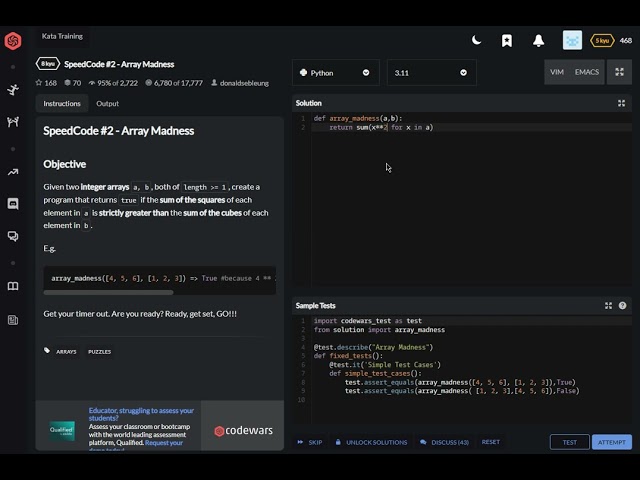 codewars python SpeedCode #2   Array Madness