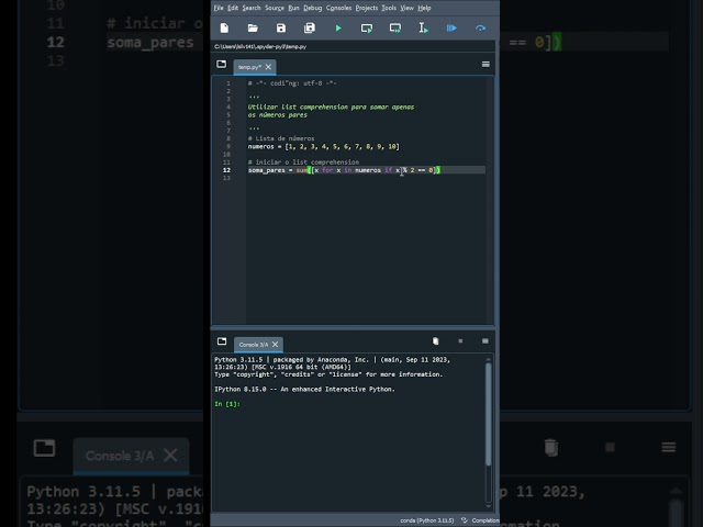 🐍Dica de Python - List Comprehension para somar elementos  #desenvolvedores #programação