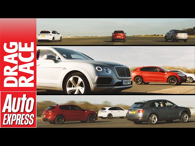 Bentley Bentayga vs Porsche Cayenne Turbo vs Alfa Stelvio Quadrifoglio - performance SUV drag race