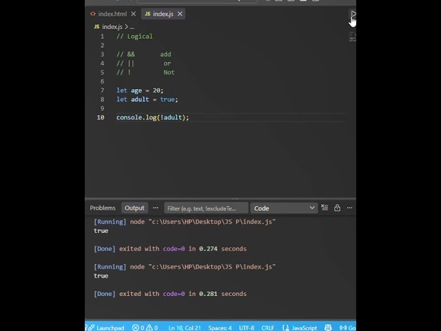 JavaScript Operators   Logical Operator