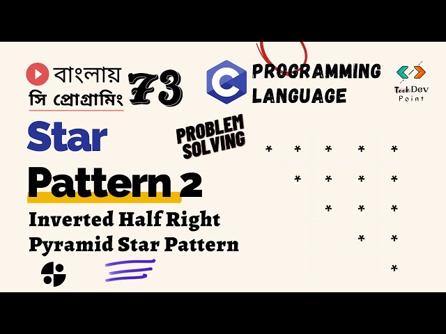 Lec 73: Star Pattern -2 | Inverted Half Pyramid | Patterns in C | C Programming Bangla Tutorial | সি