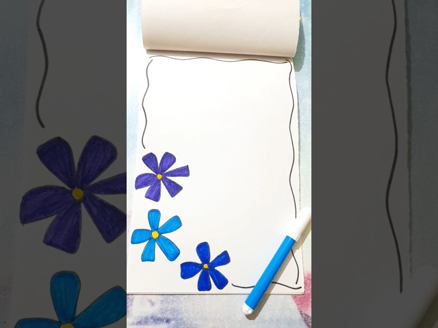Easy Front Page Border Design Ideas🩵🌸 #shorts #youtubeshorts #ytshorts #frontpage #pageborderdesign