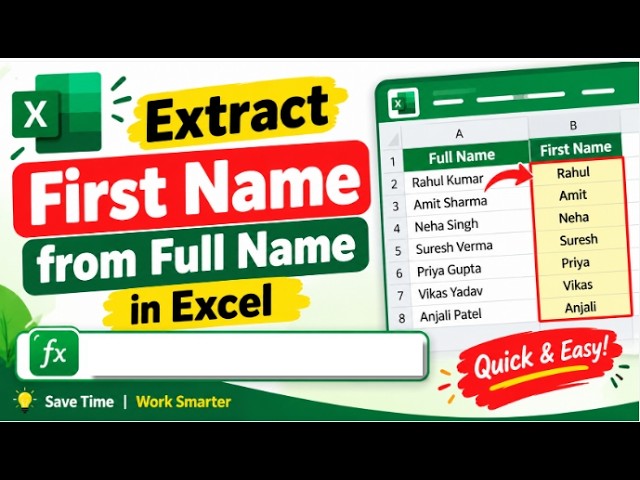 Extract First Name from Full name in Excel #excel #exceltips #exceltricks