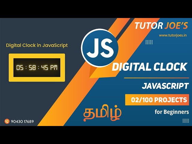 Digital Clock in Pure HTML CSS and JS  | Tutor Joes  |  Tamil | Project -2/100
