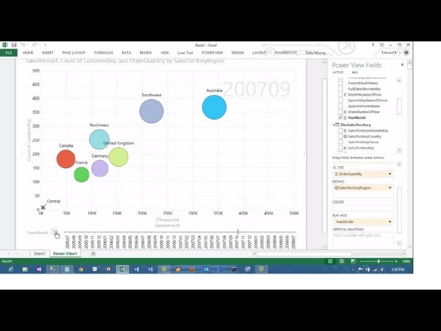 Excel 2013 PowerView Animated Scatterplot/Bubble Chart Business Intelligence Tutorial
