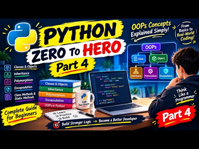 Python Zero to Hero – Part 4 🐍 | OOPs in Python Explained | Classes, Objects& Inheritance |Beginners