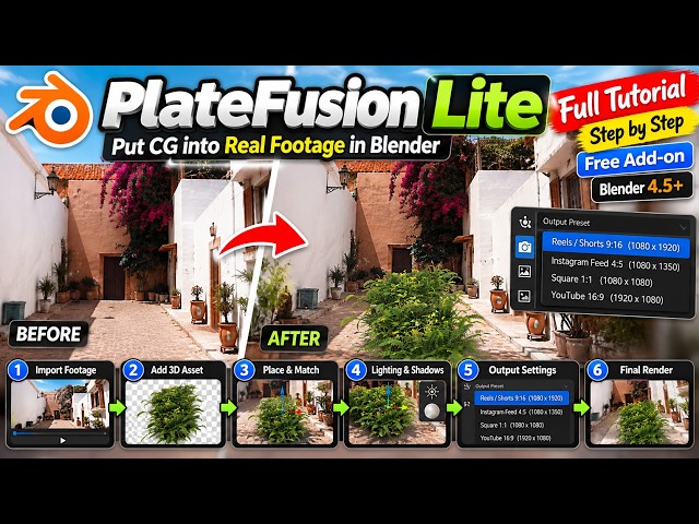 Blender VFX Tutorial: Track, Solve, Shadows & Render with PlateFusion Lite (Free Add-on)