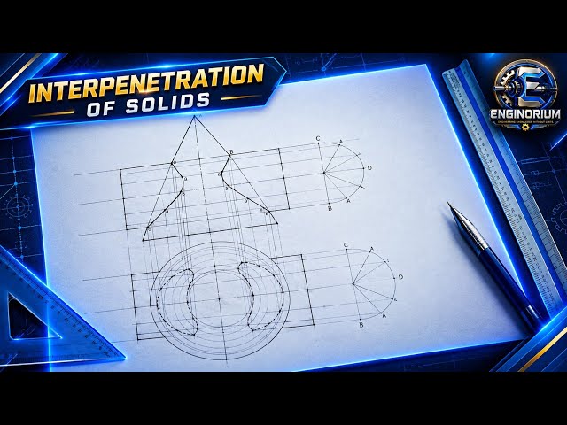 INTERPENETRATION OF SOLIDS: Cone and Cylinder | Engineering Drawing Step-by-Step Tutorial