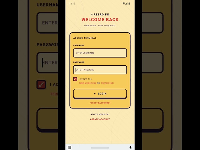 Retro styled login screen design in android app jetpack compose