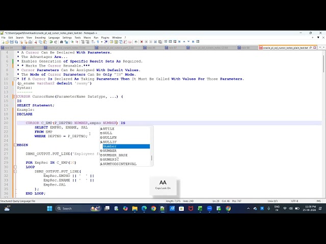 Cursor Parameters PL/SQL #plsql #training #sqltraining