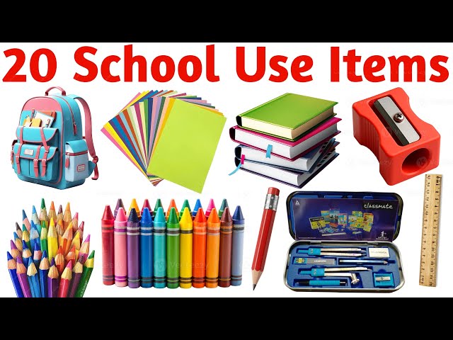 20 School Supplies Names | School Items Names for Kids Learning Video with Colorful Pictures