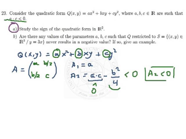 Sign of a quadratic form depending on parameters