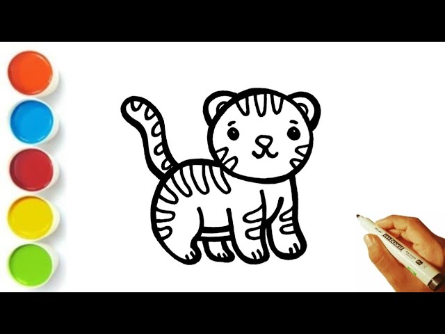 Baby 🐅 Tiger 🐯 Drawing, Painting 🎨 Coloring for Kids and Toddlers | Learn How to Draw  Animals