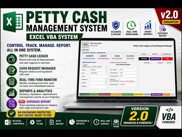 📊 Petty Cash Management System V2.0 in Excel VBA (Full Walkthrough & Demo)