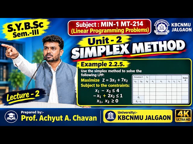 Lec-2 | Unit-2 SIMPLEX METHOD | Example 2.2.5 | Linear Programming Problems | SYBSC KBCNMU