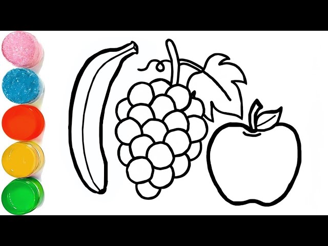 How to Draw Banana, Grapes & Apple 🍌🍇🍎 | Easy Cute Fruits Drawing for Kids | Step by Step
