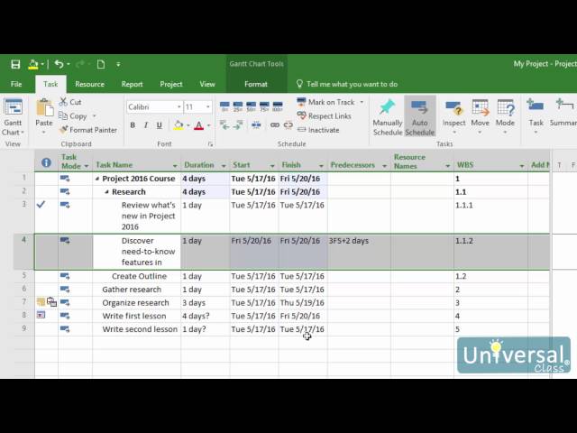 Lesson 9: Introducing Dependencies - Universal Class Microsoft Project 2016