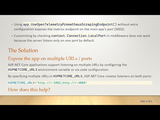 How to Expose OpenTelemetry Prometheus Metrics on a Separate Port in ASP.NET Core