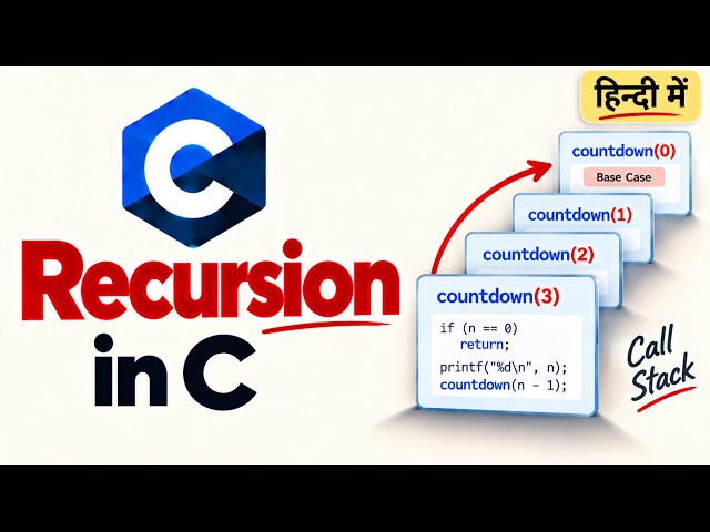 Recursion in C Explained in Hindi | Recursive Functions, Base Case & Call Stack