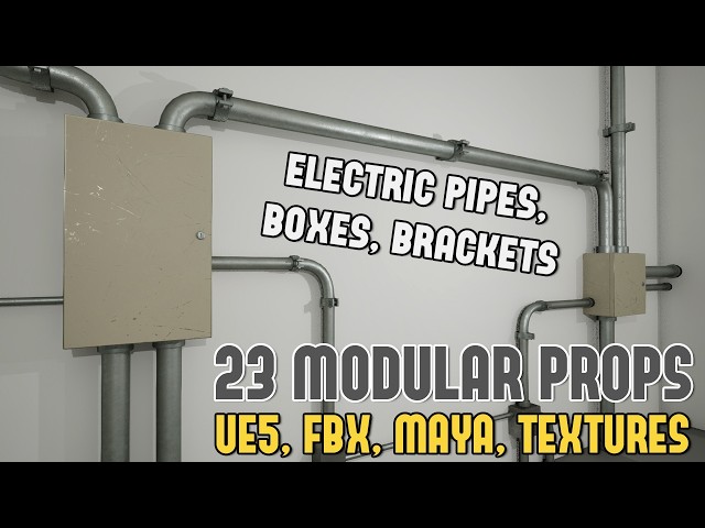 UE5 Modular Asset Pack: Electric Pipes, Boxes, Brackets - Use Ready (UE5, FBX, Maya) (WoLD Patreon)