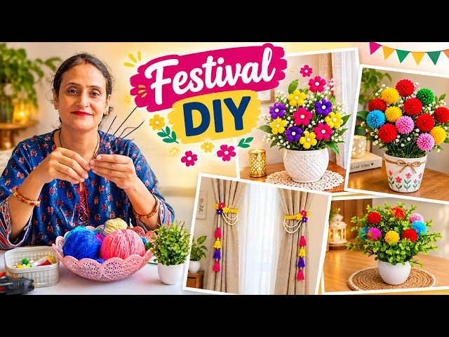 4 new ideas - Diwali decoration ideas , Festival diy / woolen craft / waste material reuse idea