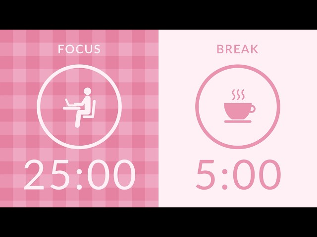 25/5 Pomodoro Timer with Pink Noise 🎧 2-Hour Study with Me for Deep Focus & ADHD ✨