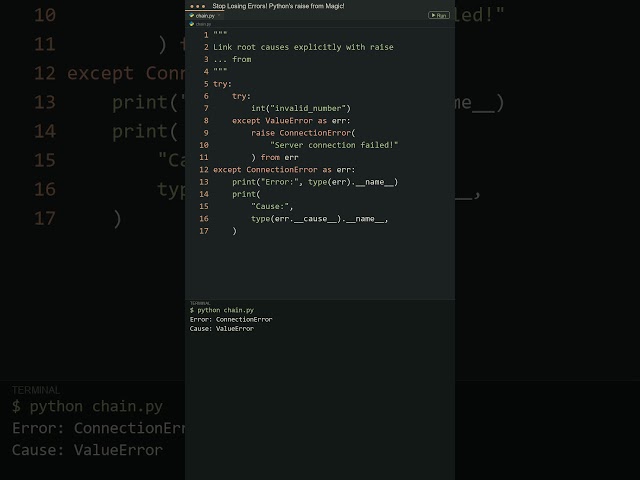 Stop Losing Tracebacks with Python Exception Chaining! #python #debugging #programming #coding