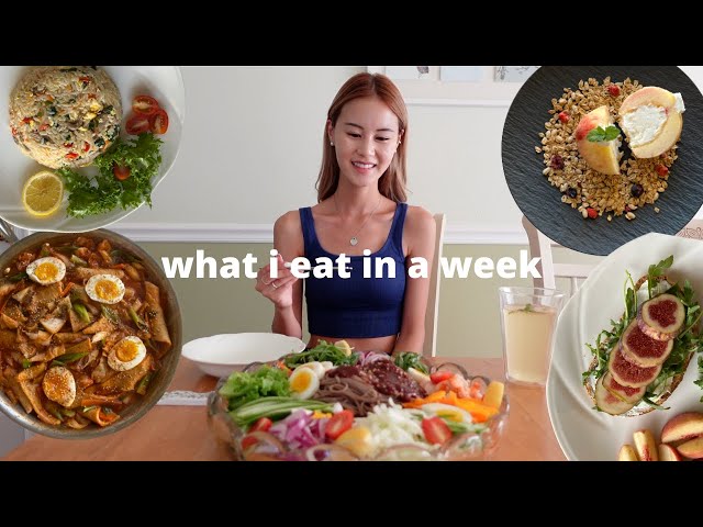 what i eat in a korean household (peach greek yogurt, makguksu, fried rice, fig toast, jjajangmyun)