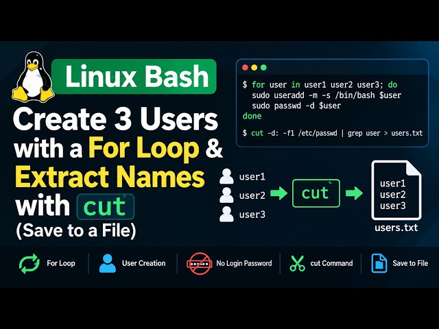 (14/20) Linux Bash: Create 3 Users with a For Loop & Extract Names with cut