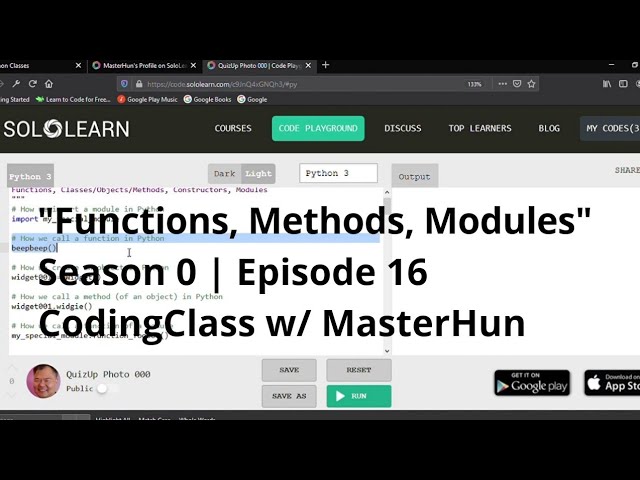 "Functions, Methods, Modules" |  S0 | E16 | CodingClass w/ MasterHun