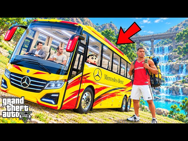 Franklin and Shinchan Bought a Luxury Bus Trip for Camping or Adventure with his Friends in GTA V