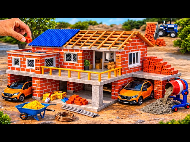 DIY Construction Science Project - Building a 2-Story Fireproof Brick House with 2 Modern Garage