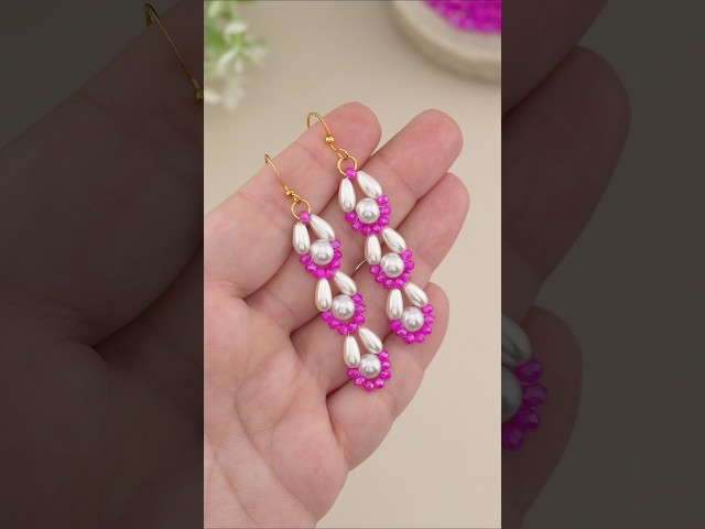 #shorts 🩷 Cute Pink Pearl Beaded Earrings DIY Tutorial! 🩷 #BeadLot #DIY