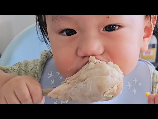 Creamy broccoli bowties pasta with chicken drumstick and oranges | BLW Journey - 11 months old