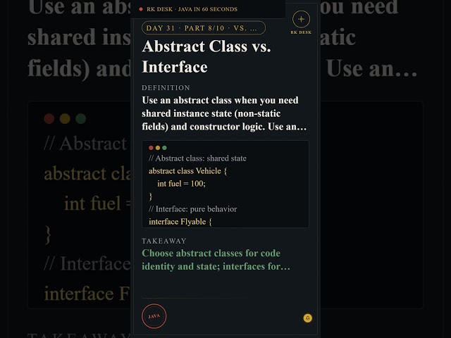 Day 31 Pt 8/10: Abstract Class vs. Interface #Shorts