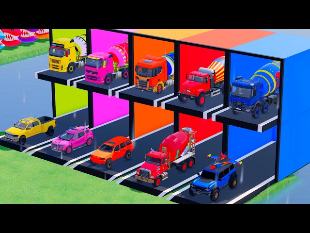 TRANSPORTING PIXAR CARS & FRUITS WITH COLORED & JOHN DEERE vs DACIA vs TRACTORS - FS22 #102
