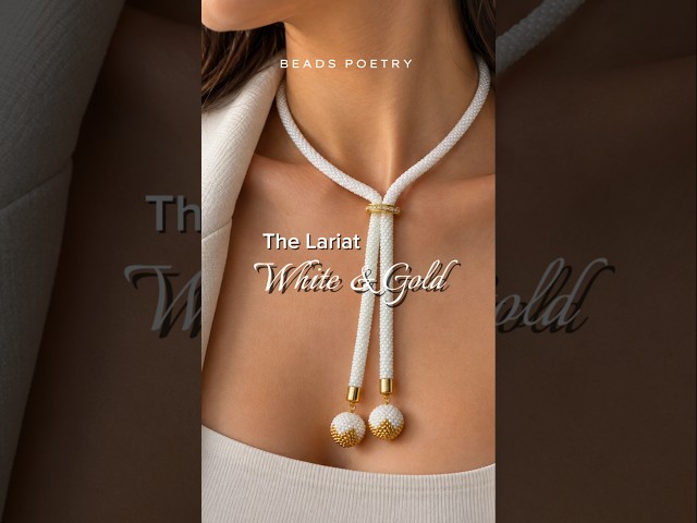 White & Gold Bead Crochet Lariat Necklace | Handmade Jewelry #shorts