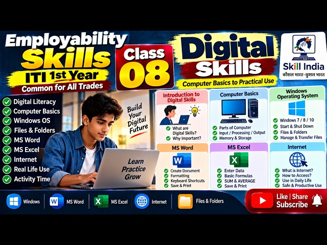 Employability Skills Class 08 | Digital Skills | MS Word, Excel & Internet | ITI 1st Year
