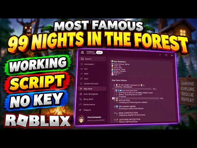 [POPULAR] 99 Nights in The Forest Script NO KEY | Bring All, Kill Aura, Chop Aura, ESP, Teleport