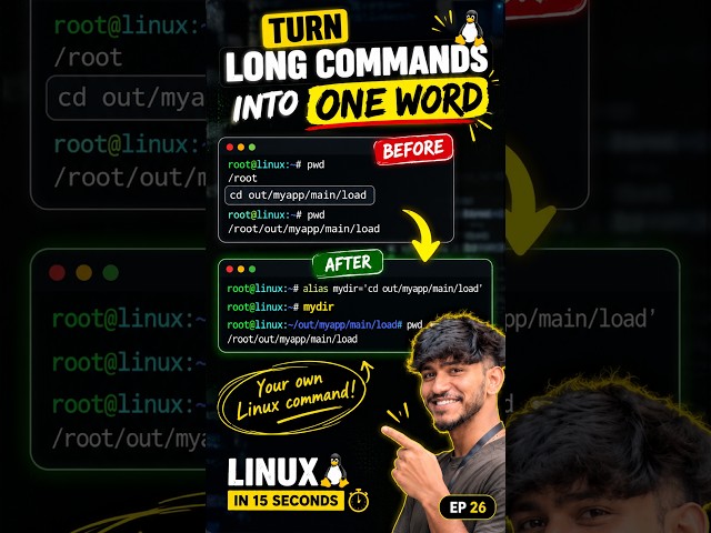 Turn Long Linux Commands Into ONE Word 🤯 | Linux Alias