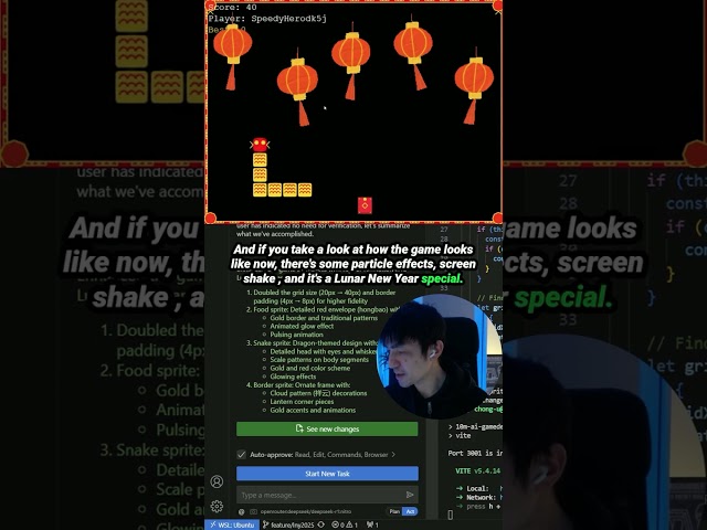 #DeepSeek R1 and #Claude to polish my Snake Game 🐍 for 🧧 #LunarNewYear 🧧 | 新年快乐! | #NoCode
