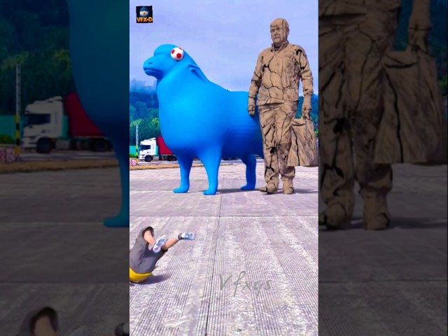A boy kick the ball to unblock the blue statue 🤯3D Special Effects| 3D Animation #shorts #vfx