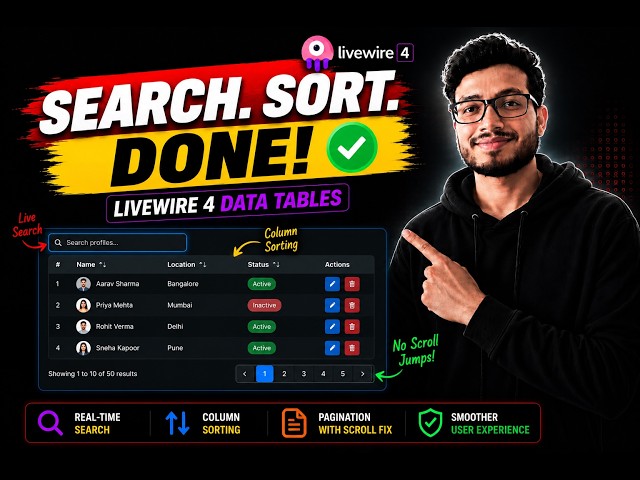 Livewire 4 Data Tables   Search, Sorting & No Scroll Jumps | Ep 18