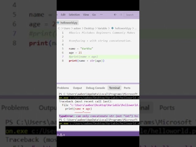 String + Integer Error in Python Fix It! Explained! Can You Fix It? #viralshorts#pythonforbeginners